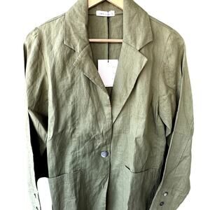 NWT Free The Label 100% Linen Sz M Corfu Blazer in HTF Olive Green, MSRP $192